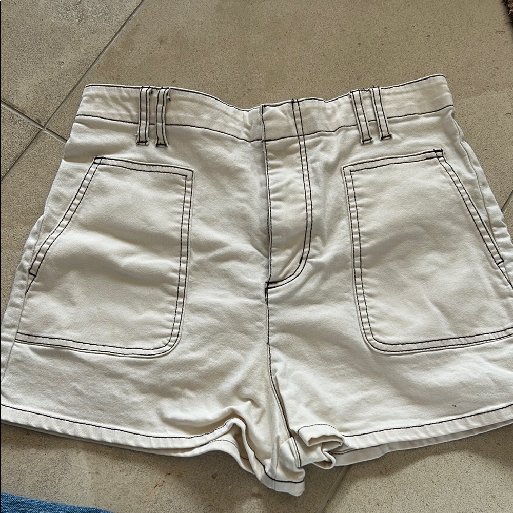 Women's White Shorts with brown trim